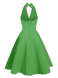 Zelené Sexy jednobarevné šaty styl swing vintage holá záda