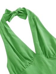 Zelené Sexy jednobarevné šaty styl swing vintage holá záda